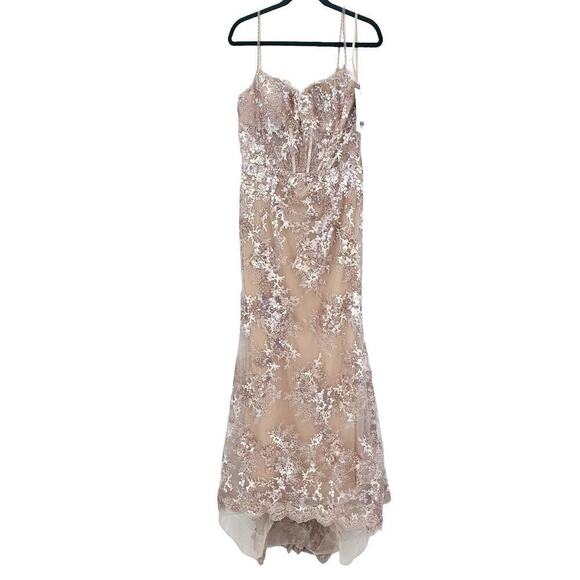 Mac Duggal Sequin Floral Corset Bodice Mesh Trumpet Gown Dress Size 10 NWT - Picture 8 of 12